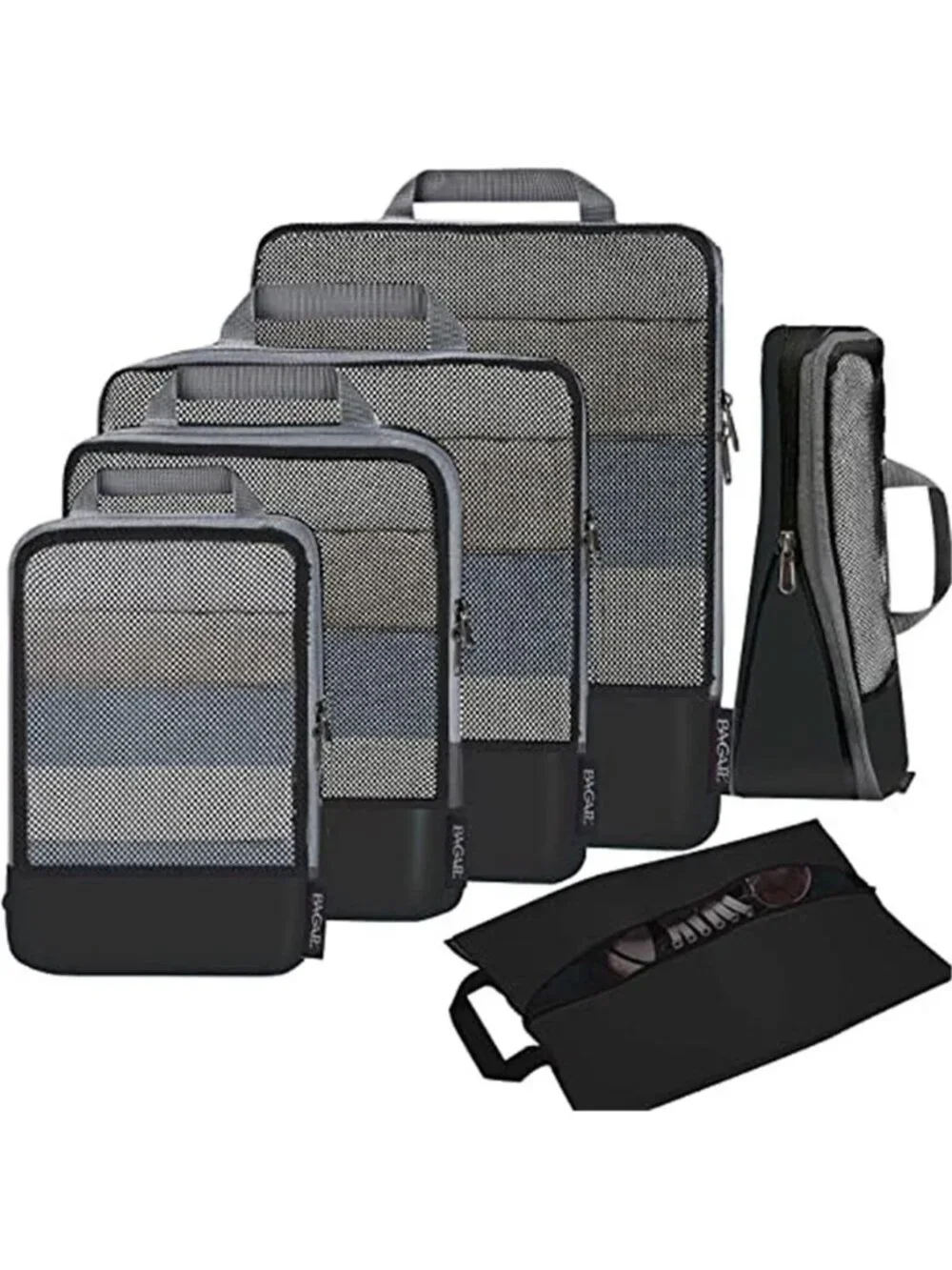 Compression Packing Cubes 6 Pcs Travel Luggage Organizer Space Saver Bags Black